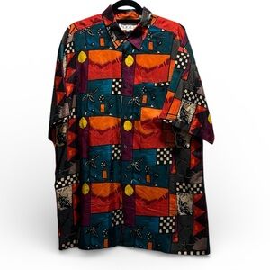 Aggio VTG 80s/90s Silk Button Down Geo Abstract Vibrant Multicolor SS Men's L